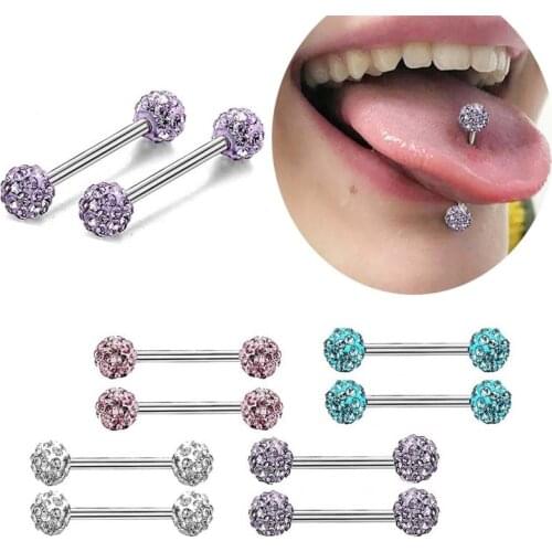 Crystal Tongue Ring Nail Ear Bone Stud Rhinestones Nose Stud Piecring Women Stainless Steel Body Nipple Piercing Body Jewelry