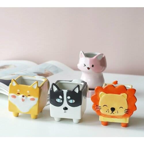 Cute Animal Flower Pot Planter Ceramic Vase Desktop Ornaments Home Office Decoration Gardening Supplies Plant Pot Succulent Pot