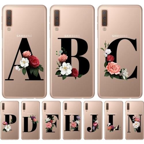 Letter Monogram A B C D Alphabet Flowers Soft TPU Phone Case For Samsung A7 A9 A6 A8 Plus 2018 Note 9 10 Pro Floral Cover Cpque