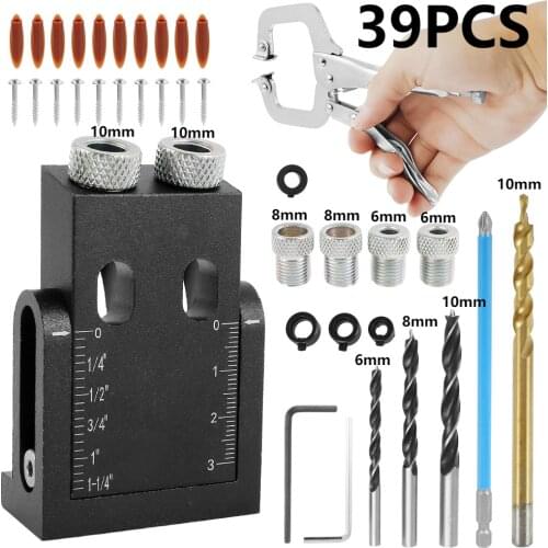 Pocket Hole Jig Kit 15-Degree Angle Drill Guide Woodworking Drill Angle Guide Hole Puncher Locator Jig Oblique Hole Holder Kit