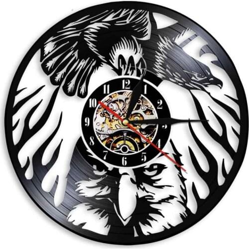 Eagle Bird Vinyl Record Wall Clock Soaring Bald Animal Vintage Ornament Vinyl Disk Crafts Clock Retro Silent Quartz Wall Watch