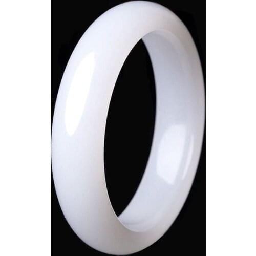Natural Chinese White Jade Hand Carved Wide Band Bracelet Fashion Boutique Jewelry Mens and Womens White Bracelet