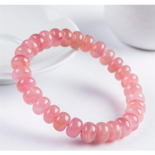 Natural Pink Rose Crystal Madagascar Marquise Beads Bracelet 10mm AAA