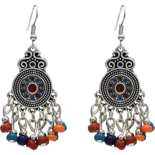 New Ethnic Turkish Indian Style Alloy Jhumka Earring Resin Beaded Statement Earrings for Women Boho Party Gypsy Jewelry