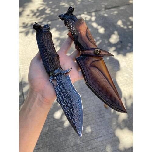 Damascus steel VG10 steel goat head handleStraight Knife Hunting Knife Outdoor Camping Self-defense Tools