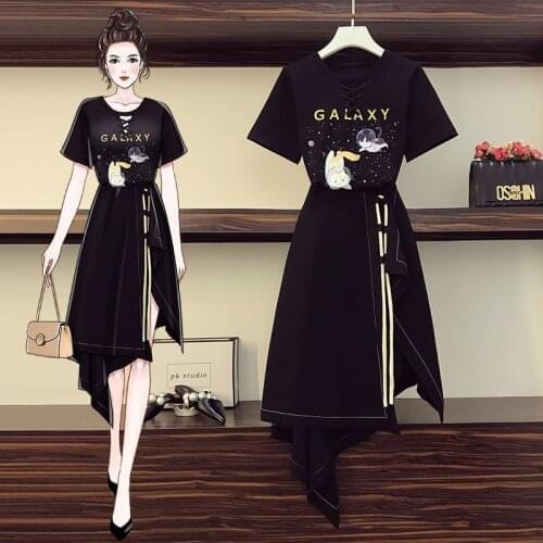 Large Size Dress Two Piece Star Cat Womens Wear 2021 Summer New Foreign Style Meat Covering Fat Sister Mm Slim Smart Y2k Rushed