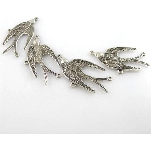 6pcs 11990 Bird Pendant Antique Silver Metal Flying Swallow Charm For Jewelry Three Hole Connectors Making Accessories