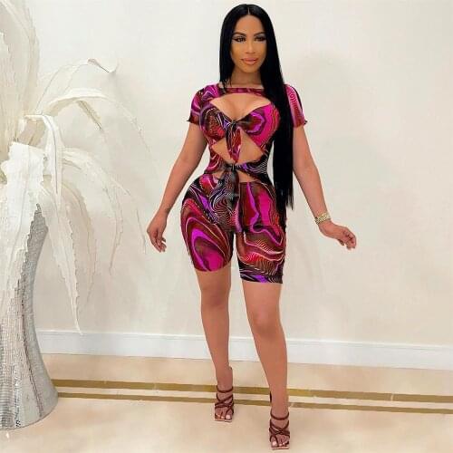 Waist Band Cut Out Sexy Skinny Playsuit for Women Tied Up Short Sleeve One Piece Overall Summer Female Body-shaping Bodysuits