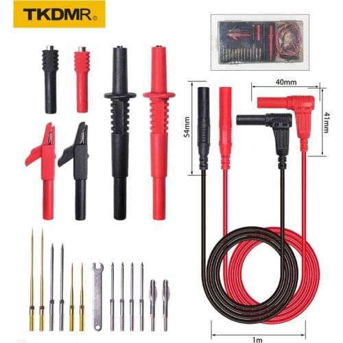 TKDMR 21PCS P1308e Multimeter Probe Lead Replaceable Gold Plated Sharp Needle and Thread Piercing Kit Crocodile Clip