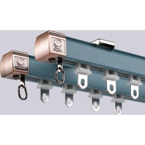 Mocha Blue Aluminium alloy single curtain track with track wheels Nordic style Thick curtain rails double curtain rod set