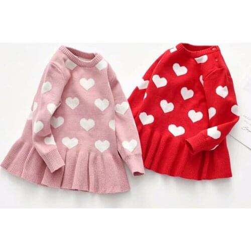 Spring Casual Kids Lace Dresses For Girls Dresses Autumn Loose Kids Girl Loving Heart Dress Long Sleeve Knit Dress
