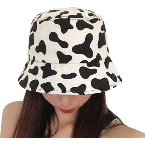 Spring Fashion Reversible Black White Cow Pattern Bucket Hats Fisherman Caps For Women Gorras Summer