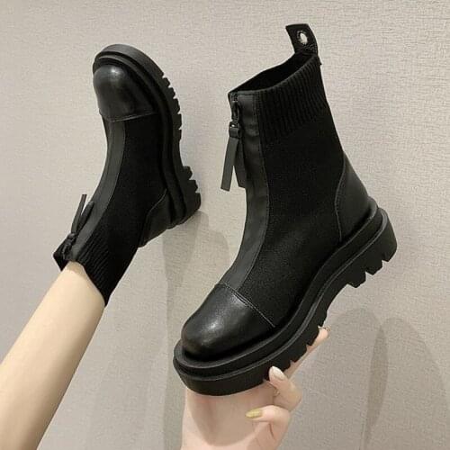 2021 New Vogue Women New Shoes Booties Ladies Zipper Luxury Designer Round Toe Clogs Platform Winter Footwear Rubber Rock Autumn