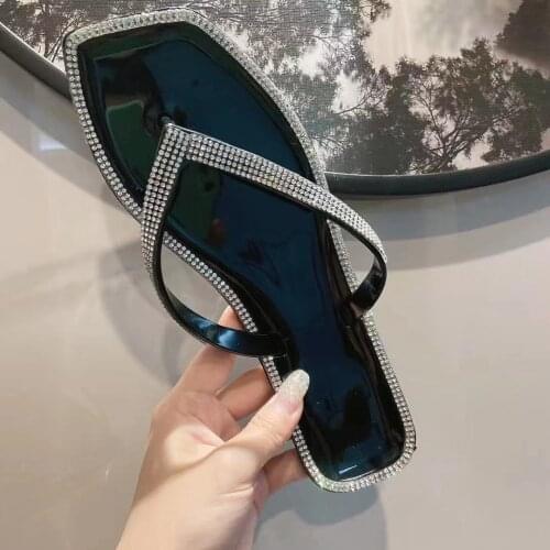 2021 Summer New Style Flip Flops Fashion Flat Sandals Rhinestone Womens Shoes Casual Jelly Shoes Outdoor Slippers Plus Size