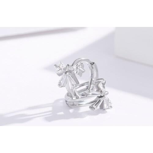 Cute 925 Sterling Silver Bow Knot CZ Circles Small Loops Huggie Hoop Earrings For Women Jewelry Kids Girls Aros Artes Ohrringe
