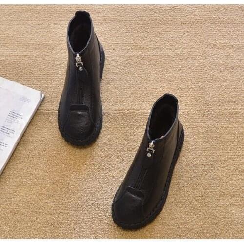 Shoes Woman Winter Flat Heel Short Boots Single Boots Flat Womens Martin Boots Zipper Snow Boots Short and Ankle-Style Luxury