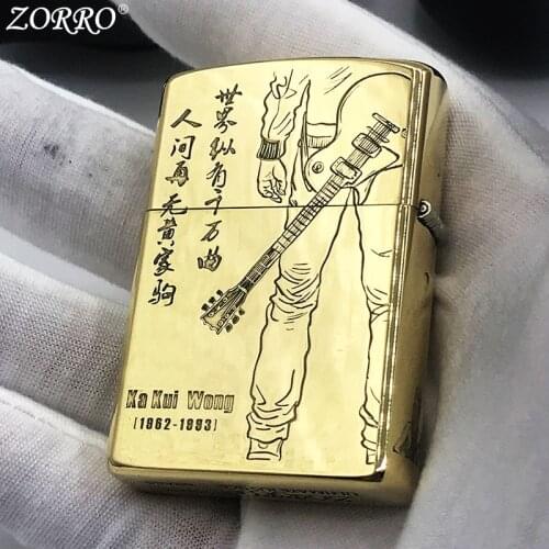 Zorro Pure Copper Kerosene Lighter Classic Singer Collection Pattern Brass Fine Carving Gasoline Oil Lighter Men Gift