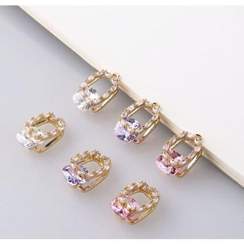 2pcs Korean Women Color zircon crystal Earrings Female copper plated frame pendant necklace bracelet pendant diy accessories