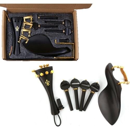 4/4 Violin Kit Accessories Ebony wood Violin Peg Tailpiece Chin Rest Fine Tuners