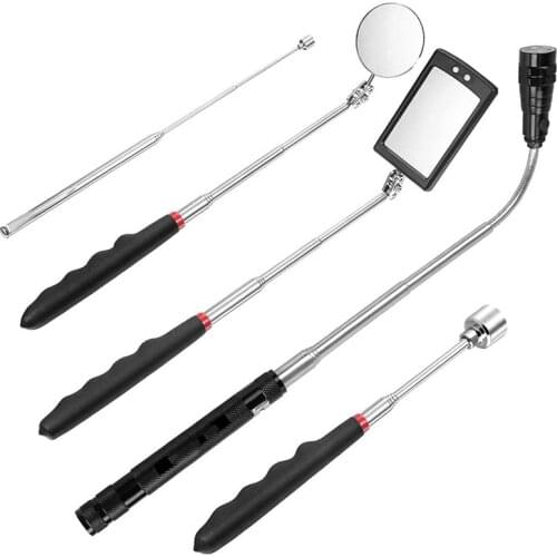 5PCS Magnetic Telescoping Pick-Up Tool Kit with 20Lb/1.5Lb Pick Up Rod, Round/Square 360 Swivel Adjustable Inspection Mirror and