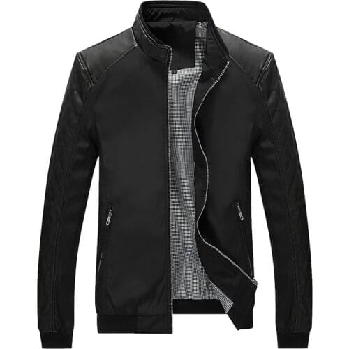 Brand Jacket Men Casual Fashion Jacket Coat Spring Clothing Wear Stand Collar Slim Fit PU Leather Patchwork Outerwear & Coats