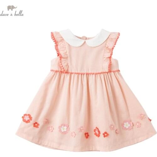 DBM17522 dave bella summer baby girls cute floral appliques dress children fashion party dress kids infant lolita clothes