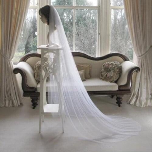 Simple Design White Veil Wedding Veils Chapel Length Bridal Hair Accessories Custom Made One Layer Soft Tulle for Brides