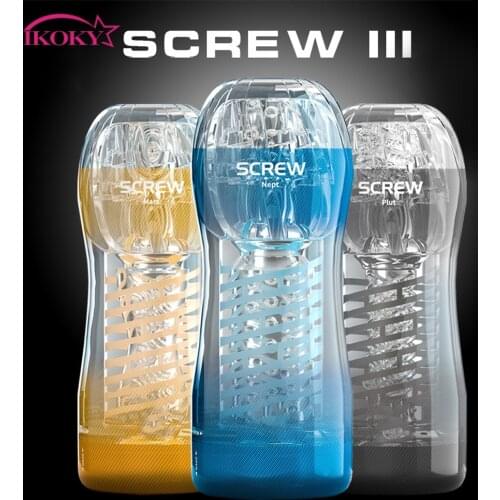 IKOKY Spiral Male Masturbator Cup Transparent Vacuum Sex Cup Sex Toys for Men Aircraft Vagina Adult Products Real Pussy