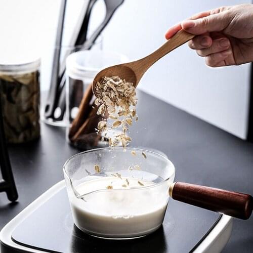 Borosilicate Glass Cooking Soup Milk Pot Pan Small Saucepan With Wooden Handle Cooker Gas Stove Home Cookware Kitchen Gadget