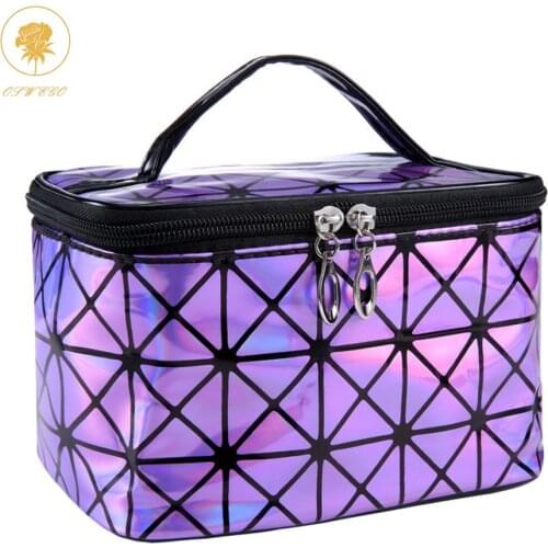 Oswego Makeup Bag Women PU Leather Travel Cosmet Bag Zipper Beauty Case Flash Diamond Leather Organizer Cosmetic Storage Bag