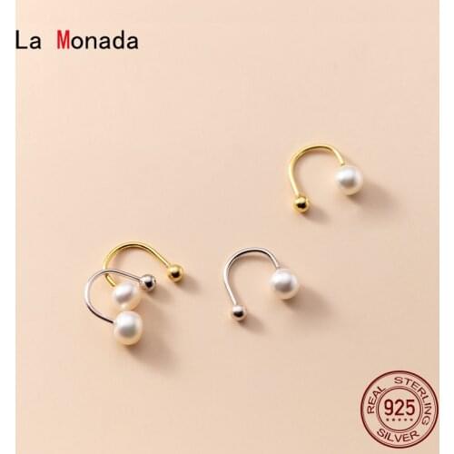 La Monada Korean Small Silver Earrings Woman Pearl Synthetic Stud Earring Silver 925 U Earrings For Women Jewelry Female Nut