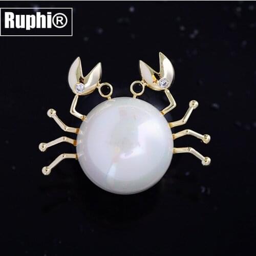 Magnetic Crab Brooches Big Pearl Crab Animal Fashion Non-Piercing Brooches Jewelry Gifts