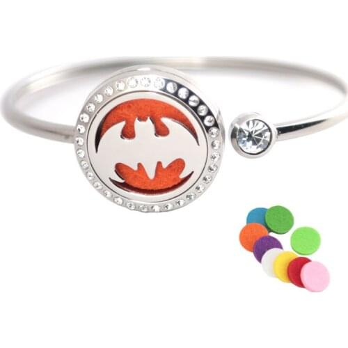 25mm Magnet Crystal 10pcs Stainless steel Aromatherapy locket Bracelet Bangle essential oil diffuser locket Bat bracelet