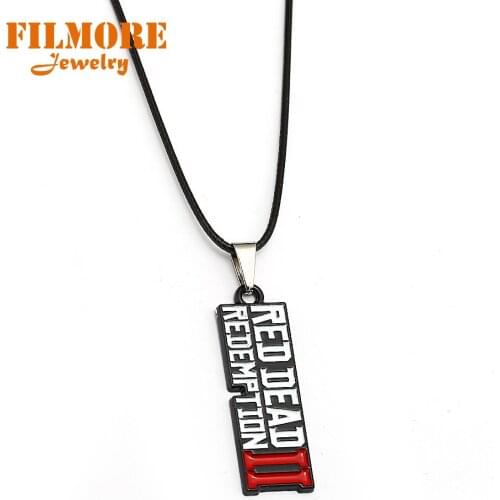 Filmore Red Dead Redemption Necklace Letter Llaveros Metal Keychains for Men Women Fashion Bag Accessories Two Pendants