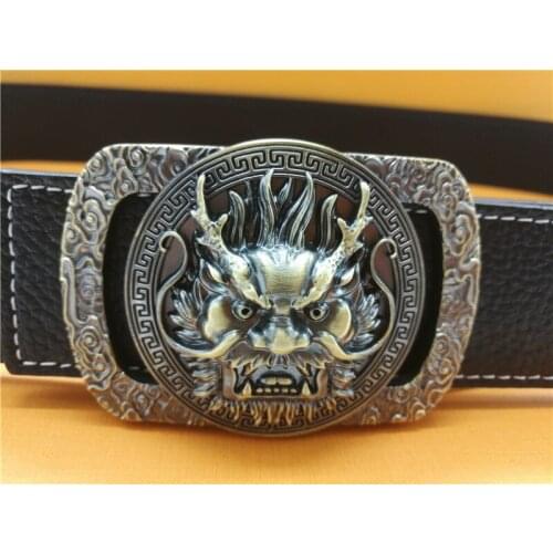 Fashion animal dragon belt mens casual high quality lychee leather belt designer belt buckle luxury brand belt