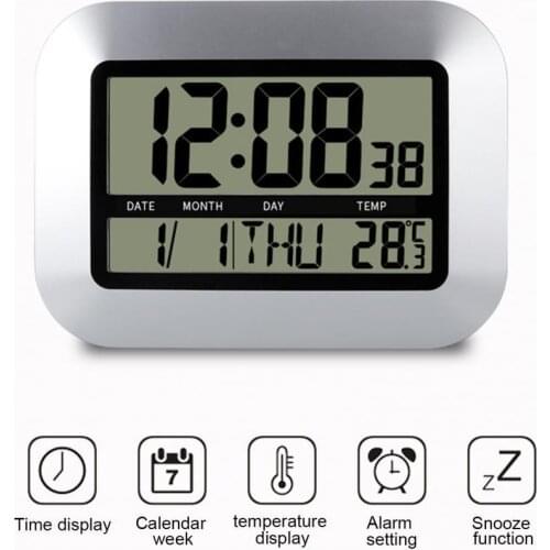 Multi-function Electric Wall Mount Desktop Calendar Alarm Clock Thermometer