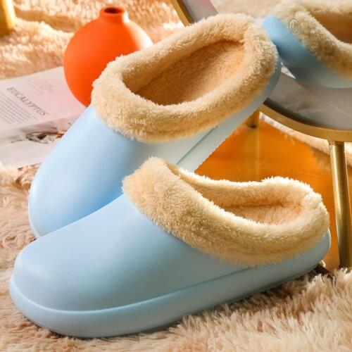 2021 Winter Waterproof Warm Men Home slippers Solid color platform Couple cotton shoes soft fluffy Indoor kitchen plush slippers