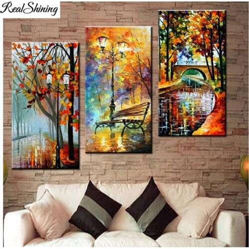 3d diy diamond painting Abstract Modern Wall Painting Rain Tree Road diamond embroidery Canvas Home Decoration 3pcs FS7208