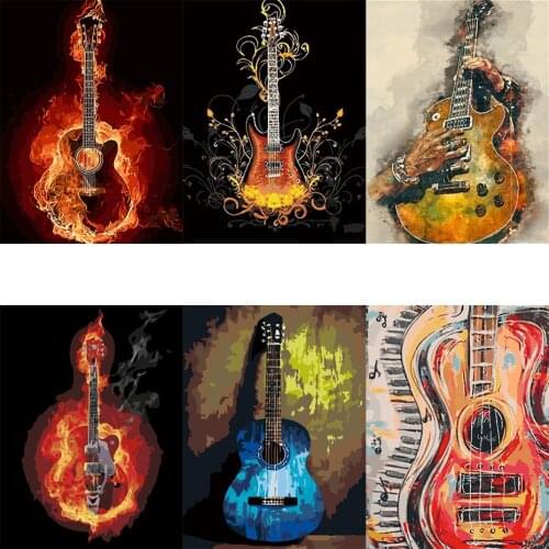 FSBCGT Colour Guitar Pictures Acrylic Oil Painting By Numbers Kits Hand Painted On Canvas Art Gift Home Decor