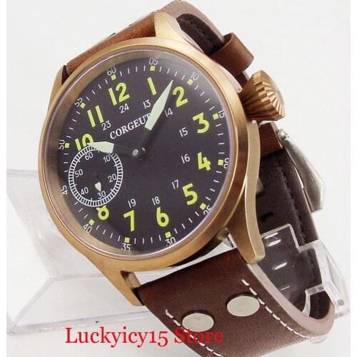 Fashional CORGEUT Mechanical Hand Winding Men Wristwatch 6497 Movement Luminous Hand 44mm Bronze Case