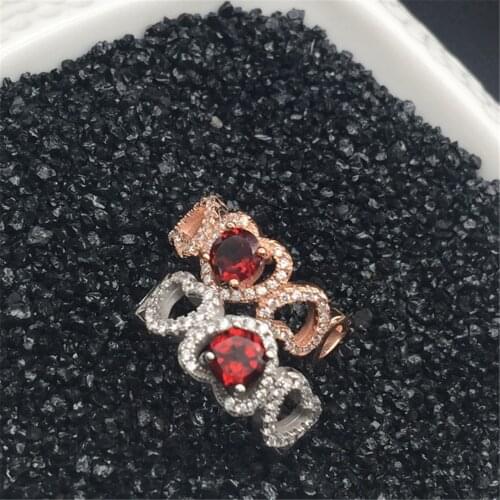 925 silver inlaid garnet couple ring inlaid gemstone wedding ring European American popular heart-shaped womens jewelry