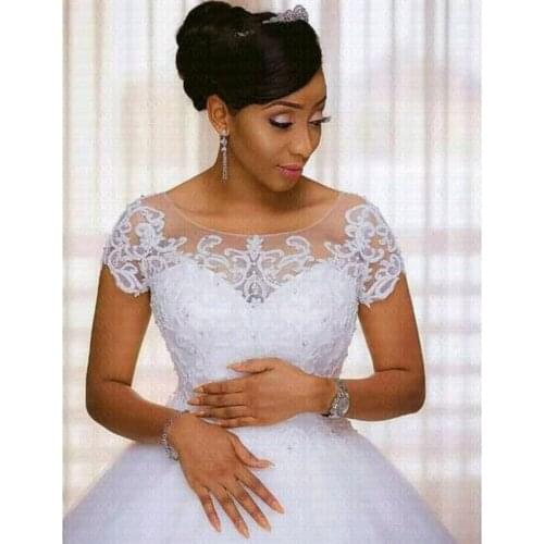 African Wedding Dress 2021 O-neck Bridal With Train Lace Up Ball Gown Princess Luxury Gowns Customize