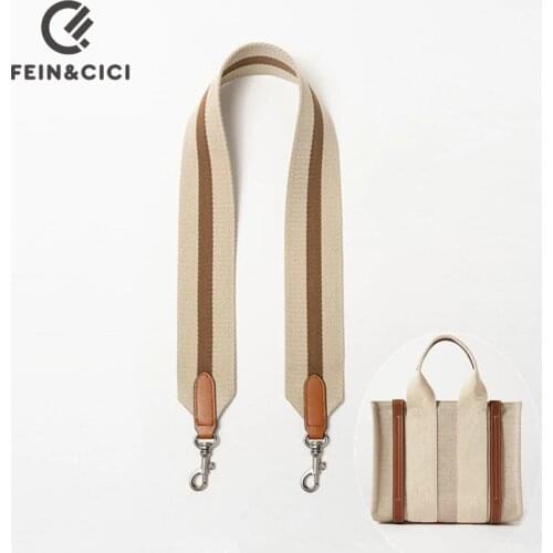 Striped strap large width 5cm canvas strap designer messenger shoulder bag briefcase with cowskin leather bag parts accessories