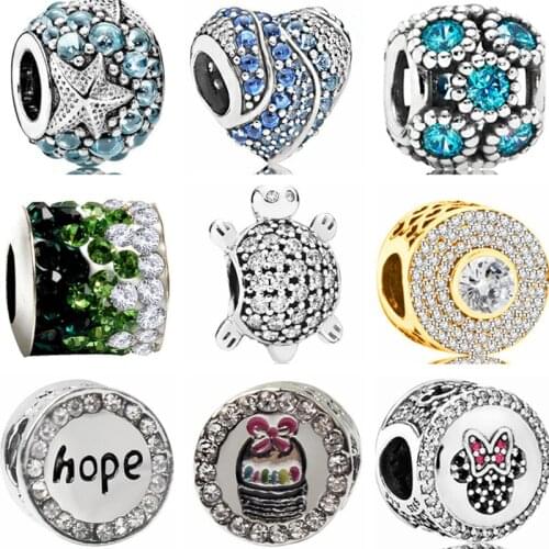 Luxurious Small Crown Train Tortoise Love Hearts Crystal Charms Beads Fit Original Pandora Bracelets for Women Night Club DIY