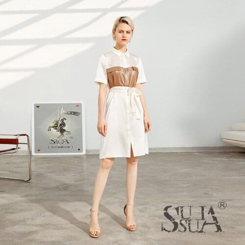 Shenzhen Nanyou high end womens silk dress 2021 spring medium length lace up silk shirt skirt