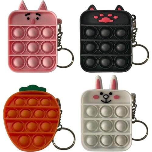 Silicone Cute Push Bubble Keychain Pendant Fingertip Toy Anti-Stress Stress Reliever Adults Kids Sensory Decompression Toys