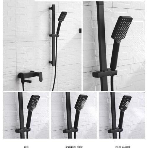 Black brass bathroom shower faucet set with slide bar handheld shower head 1.5m stainless steel hose top quality Bathtub faucet