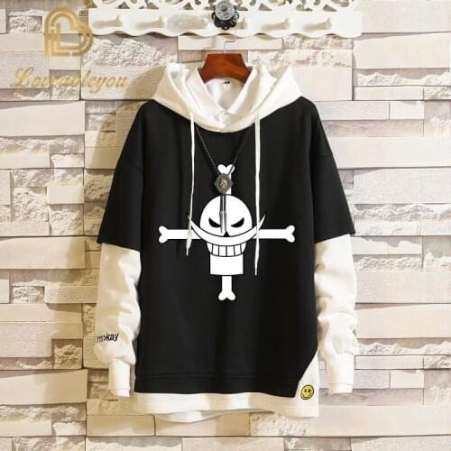 Anime One Piece Luffy Ace Sportswear Sweatshirts Top Fake Two Piece Cosplay Costumes Hoodie Women Men