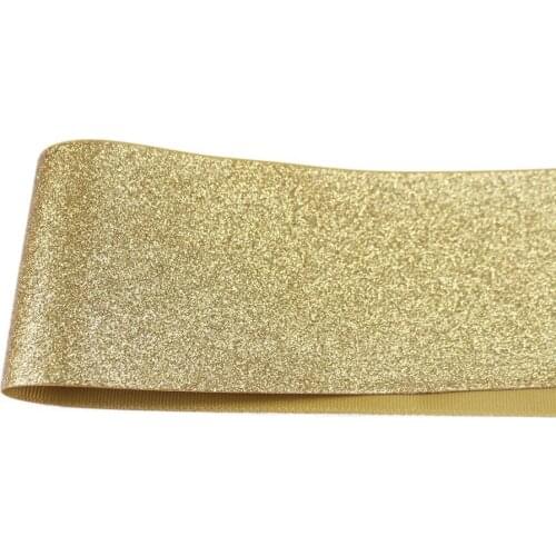 T.R RIBBON 3'' 75mm full glitter grosgrain polyester sparkle sprayed ribbon Gift Wrap ribbon 687 gold 10yards