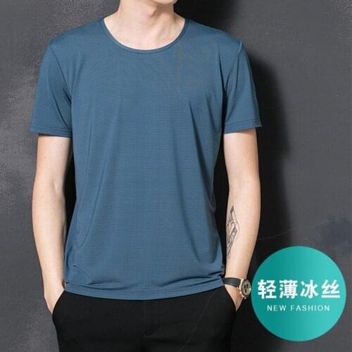 Air-conditioning Clothing Breathable Short-sleeved T-shirt New Mens Quick-drying Elastic Summer Cool Ice Silk Mesh